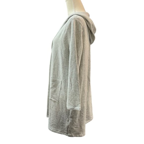 Eileen Fisher  Fleece Cardigan S Gray Hooded Open Front Athleisure Minimalist - Picture 2 of 11